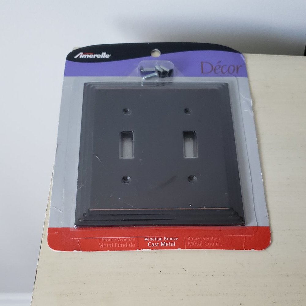 NIB Amarelle Venetian Bronze Cast Metal Double Toggle Lightswitch Plate Cover